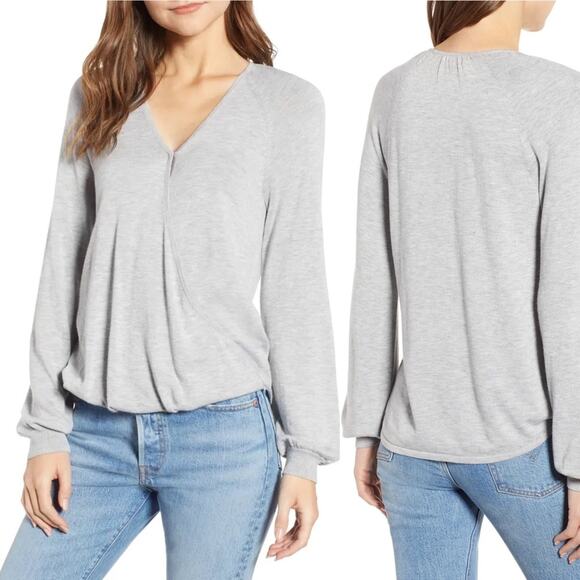 Chelsea28 Grey Blouson Sleeve Cashmere Blend Sweater Small Old Money Minimalist - Picture 1 of 9